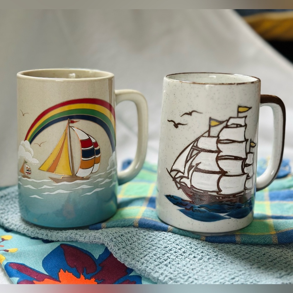 Vintage Otagiri sailboat ceramic mugs